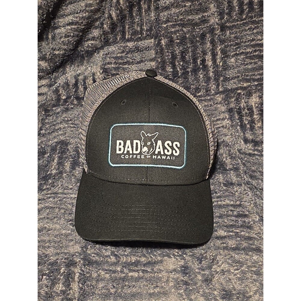 Bad Ass Coffee of Hawaii Trucker Hat Black/Gray Mesh Snapback Logo Patch OS